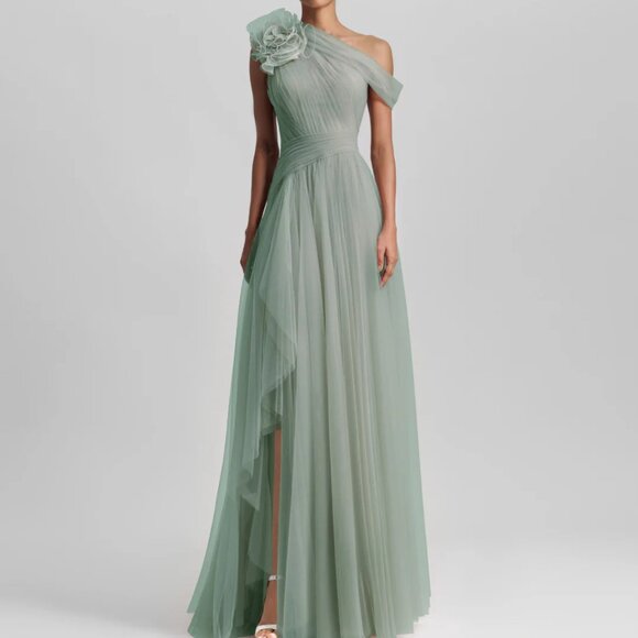 Gemy Maalouf Dress (Mint Long Dress With Flower Design) - Picture 1 of 9